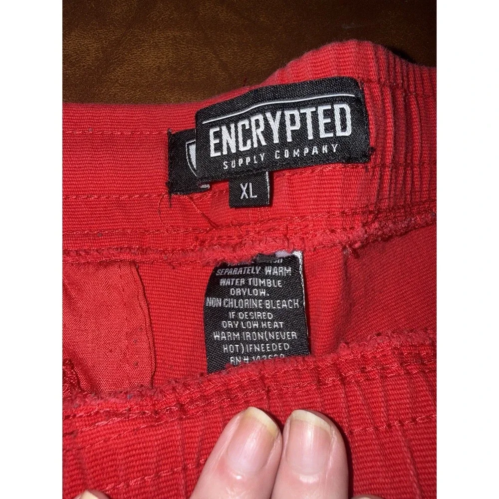 Encrypted Men's Red Moto Biker Shorts Ribbed Zipper Drawstring XL